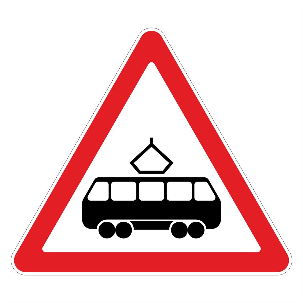 Дорожный знак - пересечение с трамвайной линией - в векторе