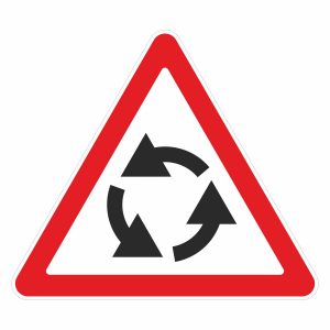 Предупреждающий дорожный знак "Пересечение с круговым движением" в векторе